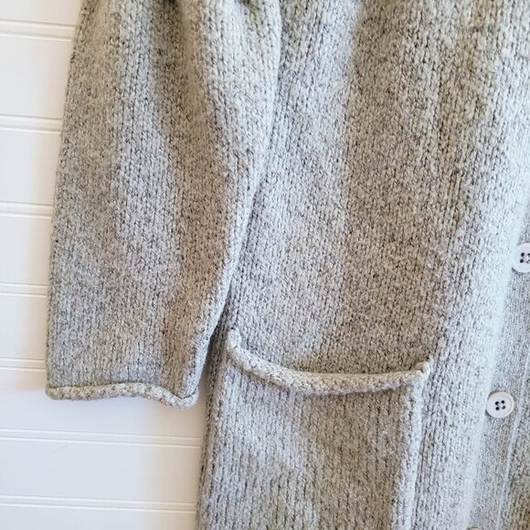 J.Jill Long Cardigan Womens Small Gray Marled Duster Cable Knit Pockets Roll Hem - Picture 3 of 9